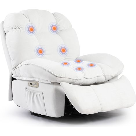 Fauteuil de relaxation chenille avec massage 8 points, chauffage dorsal, télécommande, fauteuil pivotant pour salon, Blanc (1/5)