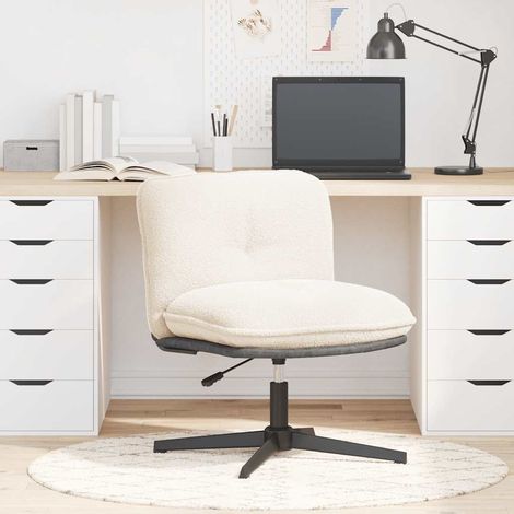 Chaise pivotante de bureau Siège de bureau Chaise de travail crème bouclé comme de la laine tissu (1/5)