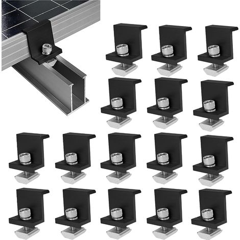 16 Pièces Supports De Panneau Solaire, 30 Mm Support Montage Panneau Solaire En Z, Pinces De Fin De Panneau Solaire, Pour Rail De Montage Photovoltaïque, Pour Panneau Photovoltaïque Camping Car (1/5)