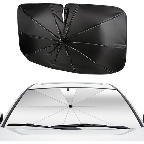 Pare-Soleil Voiture Pare-Brise Avant 145x85cm Grande Taille Protection UV & Anti-Chaleur Pliable Poignée pivotante Noir, avec Découpe pour Rétroviseur – Idéal pour SUV et pour Voiture.