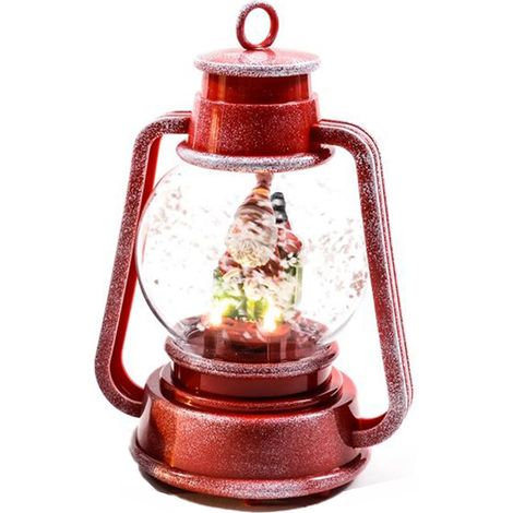 Lanterna natalizia rossa innevata con luci e musica per decorazioni natalizie -Modello 2