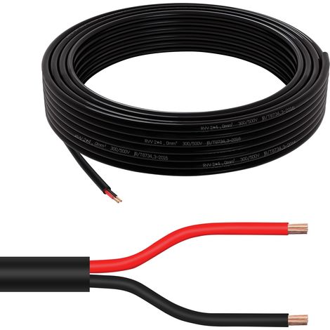 Câble rond 2×4,0mm² 2 conducteurs en cuivre pour applications électriques 5V 12V 24V 60V, Câble automobile et bateau fin rouge/noir 5/10/20/50 mètres (1/5)