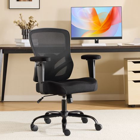 Silla de oficina ergonómica con soporte lumbar regulable, reposabrazos 2D, asiento de espuma W, cuero - negro (1/5)