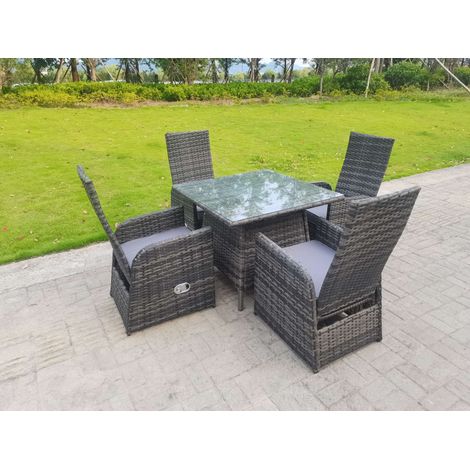 Fimous Dark Grey Mixed Outdoor PE Wicker Rattan Garden Furniture Reclining Chair And Table Dining Sets 4 Seater Square Tempered Glass Table (1/3)