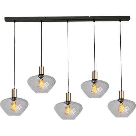 Lampe suspendue 5 lumières - dorée - Porto avec des verres à fumée Blossom - 2711-05-02-130-5-7