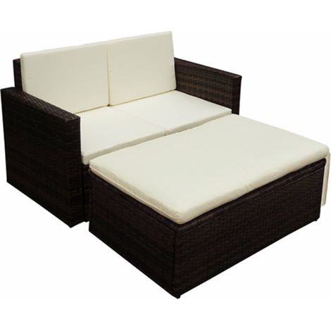 2-tlg. Garten-Lounge-Set mit Auflagen Poly Rattan Braun