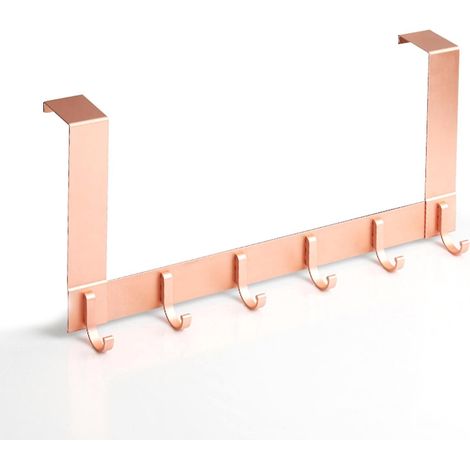 Patère de porte avec 6 crochets en aluminium pour portes de 35 à 45 mm d'épaisseur, sans perçage, 20 cm, or rose (1/5)