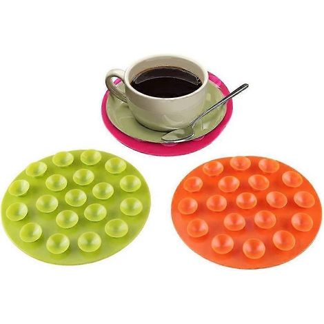 Tapis de table à ventouses pour enfants, antidérapant, double face, pour assiettes, bols et couverts (2 pièces, vert + orange) (1/5)