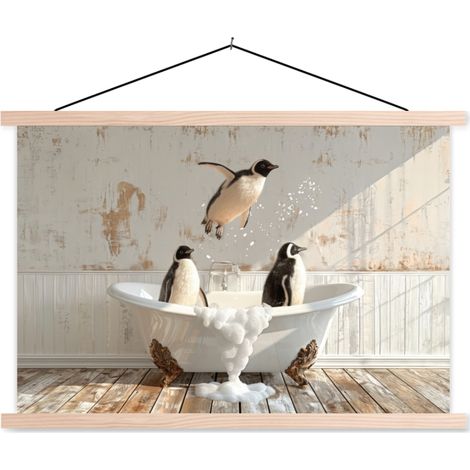 AFFICHE AVEC CADRE MAGNÉTIQUE Vintage - Pingouin - Baignoire - Mousse 120x80 (1/3)