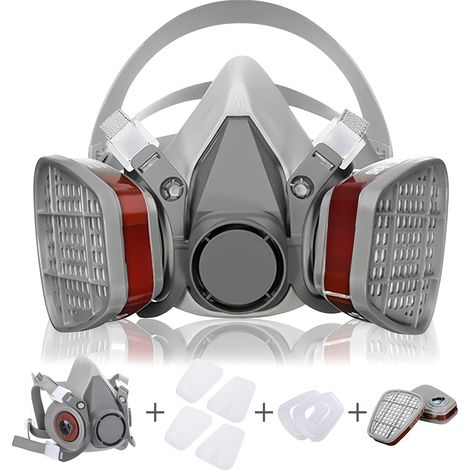 Face Cover Kit with 2 Filters/2 Boxes/2 Filter Cottons, Reusable Anti-Dust/Particle/Vapor/Gas, for Spraying/Painting/Industry/Agriculture, Gray