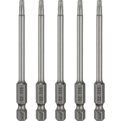 5Pcs Embout Tournevis Torx T15 Longueur 80mm (3.15") Acier S2 (1/5)