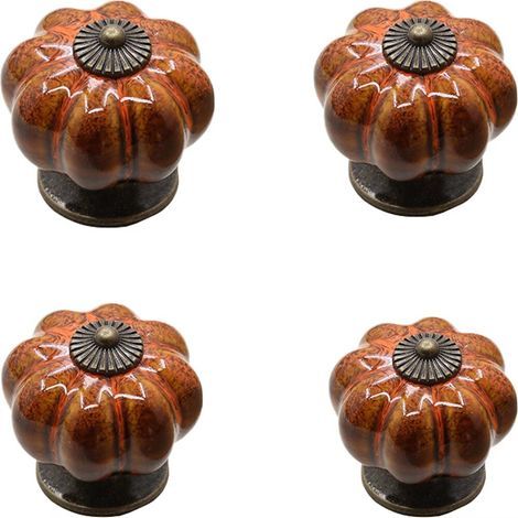 4 pomos de cerámica para puertas, pomos de cajón con forma de calabaza de 40 mm, tiradores y pomos de armario vintage esmaltados, pomos de armario de latón con estampado de leopardo con tornillos para (1/5)