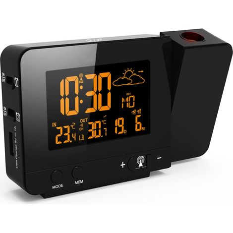 Projektionswecker und kabellose Wetterstation 2 in 1 – Deckenprojektionsweckerzeit, Kinderdecken- und Wandprojektionsuhr, LCD-Projektorwecker 180°