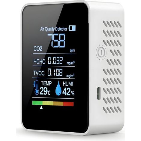Monitor per la qualità dell'aria interna 15 in 1，Misuratore di CO2，Misuratore di qualità dell'aria，I sensori rilevano CO2，PM2.5/PM10，Bianco (1/5)