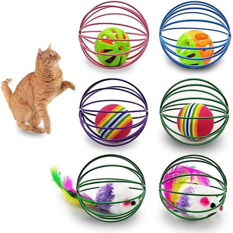 Andiker Spring Cat Toys Set of 6 Multicolor 5.3 cm Spring Balls with Mouse and Barking and Rainbow Ball Metal Spring Cat Toy Cat Exercise (1/5)