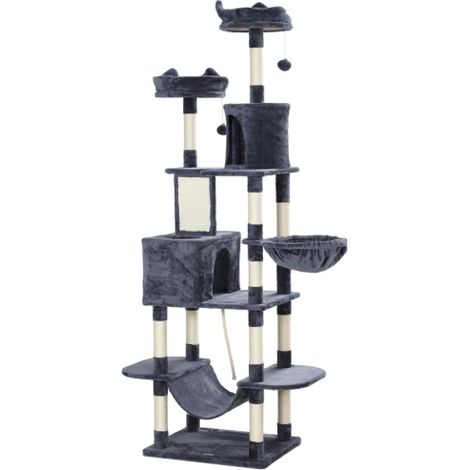 Multi-Level 206cm Cat Tree Tower with Scratching Posts, Beds, Condos, Platforms, and Toy Balls in Dark Grey (1/5)