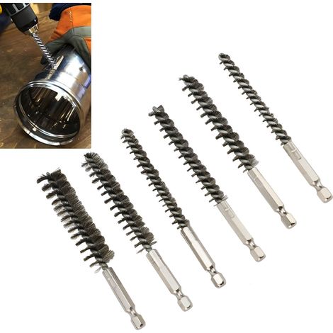 Kit de 6 Brosses à Alésage en Fil Tordu 304 avec Mandrin Hexagonal pour Perceuse et Détailleuse - Dimensions 8mm, 10mm, 12mm, 15mm, 17mm, 19mm (1/5)