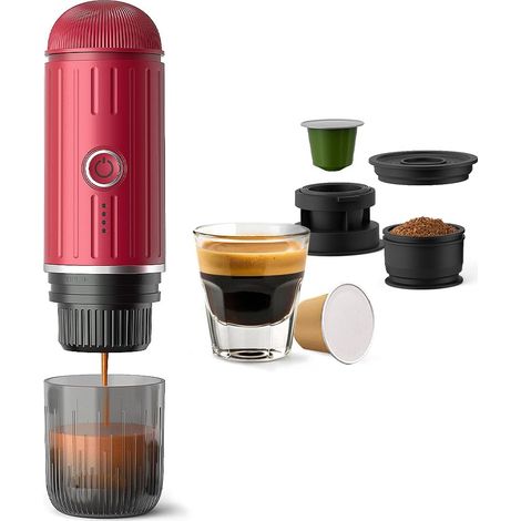 Machine à expresso portable pour le voyage, machine à expresso électrique auto-chauffante, mini-cafetière 19 bars pour le camping et la randonnée, pour café moulu et pods, rouge (1/5)
