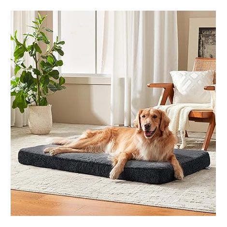 Panier Chien Orthopedique XL, Coussin Chien Lavable Machine, Tissu Peluche, Base antidérapante, Tapis Chien Matelas Lit Anti-Stress, 104x69x9.5cm, Gris (1/5)