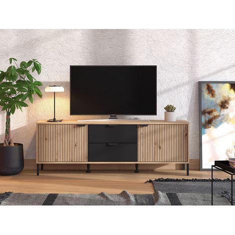 TV-Lowboard Raiano, 2 Schubladen, ein Regalboden, 2 Türen, 157x40x55h cm, Braun Eiche Astknoten (1/5)