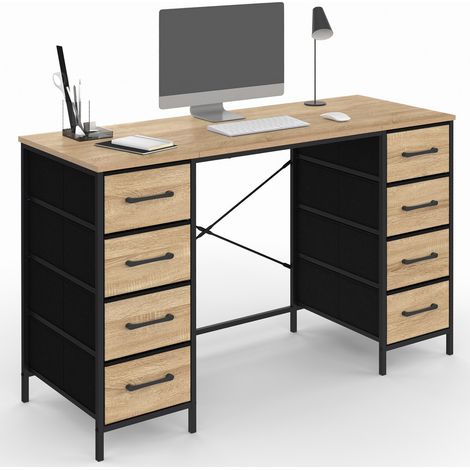 Schreibtisch mit 8 Schubladen aus Stoff, 120 x 45 cm, UTAH, Holz und Schwarz, Industriedesign (1/5)