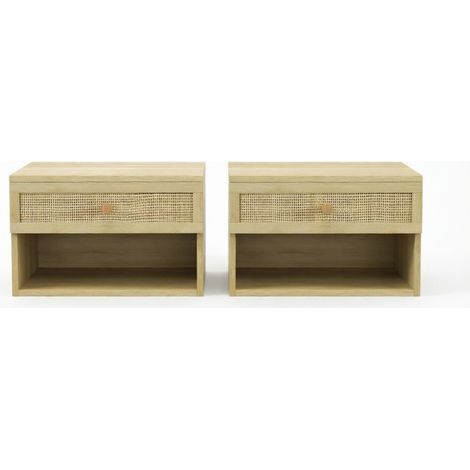 Set de 2 mesitas de noche flotantes de aglomerado natural con cajón (1/5)
