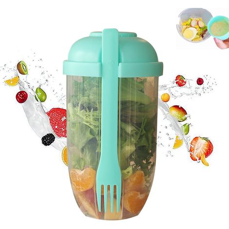Salad Shaker - Contenant Repas Salade 1000 ml avec Récipient pour Assaisonnement et Fourchette - Pour Bureau Sport Extérieur (1/5)