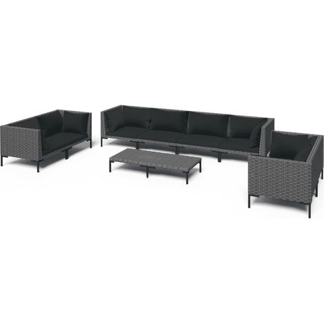 9 PCS conj. salón de jardín con cojín gris gris gris (1/5)