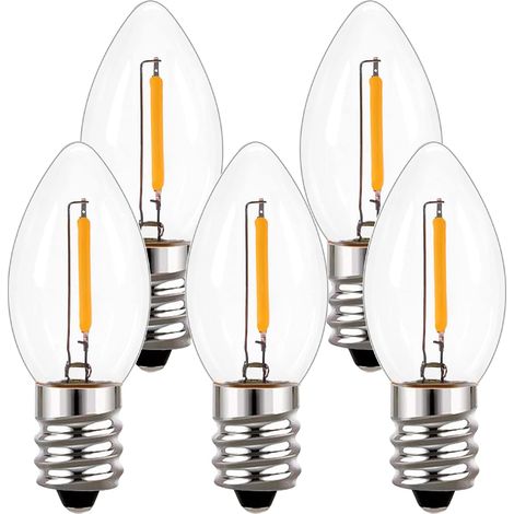 Ampoule LED C7, ampoules à bougie 0.5W Ampoule LED Christmas Village 5W Remplacements incandescents E14 Base LED Filament Veilleuse Blanc chaud 2700K Non-Gradable 5 Pack (1/5)
