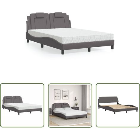 The Living Store Bett mit Matratze Grau 120x200 cm Kunstleder - Schlafzimmermöbel - Bettgestell - Doppelbett - Kunstlederbett - Boxspringbetten (1/5)