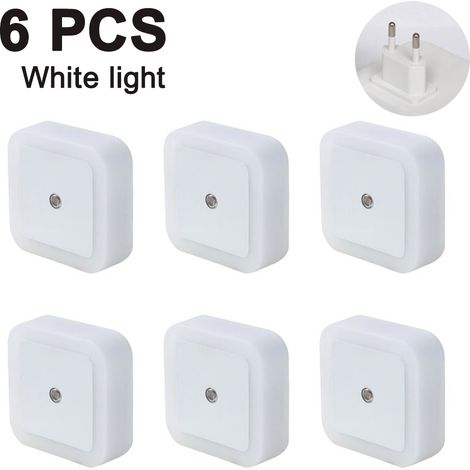 Lot de 6 veilleuses LED, 0,5 W, à économie d'énergie, à brancher, avec détecteur de luminosité, lumière blanche chaude, éclairage automatique pour chambres et chambres d'enfants. (1/5)