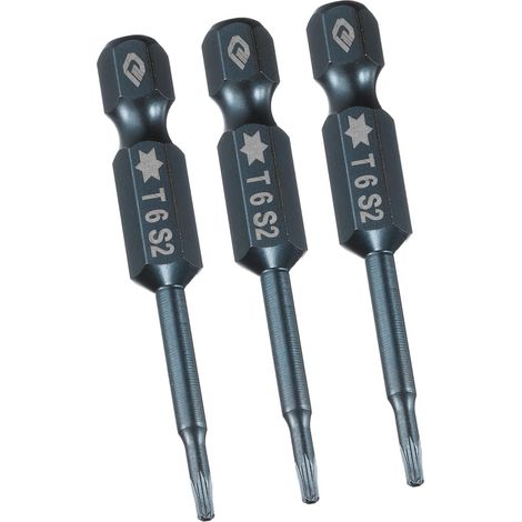 Lot de 3 embouts de tournevis à tête Torx T6 avec tige hexagonale de 6,35 mm, 50 mm de long, embouts Torx de sécurité en acier S2 avec trou pour visseuse à percussion, outils à main (1/5)