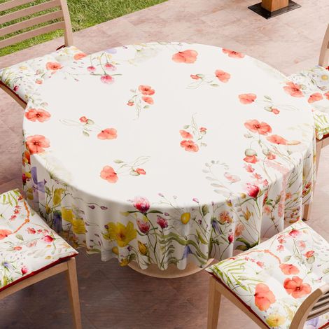 Nappe Ronde Anti-Tache Microfibre (Diamètre Ø 200 cm), Nappes en Tissu de Cuisine pour Table Ronde, Motif Floral 10, 100% Fabriqué en Italie (1/5)