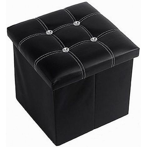 TRADE SHOP - Pouff Puff Pouf Contenitore Imbottito Portaoggetti Nero Strass 38x38x35 Cm 79435 - (1/2)