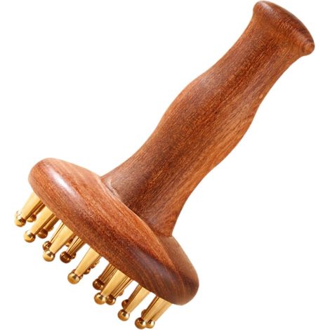 Brosse De Massage Méridienne En Bois De Santal Et Laiton Masseur Corporel Manuel Peigne Massage Cuir Chevelu Et Outil Guasha Pour (1/4)