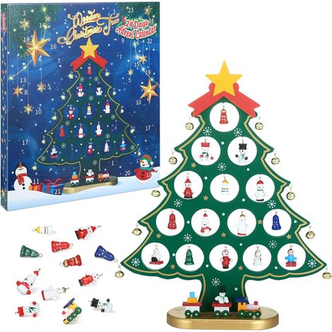 2023 Advent Calendar with Wooden Christmas Tree with 24 Ornaments, Christmas 24 Days Countdown Advent Calendar, Christmas Table Decoration for Children (1/5)