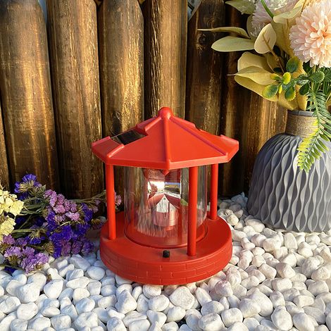 Nuevo producto transfronterizo: Torre de luz solar giratoria para mesas de fuego, iluminación LED exterior para jardín, patio y césped (foco rojo mediano). (1/5)