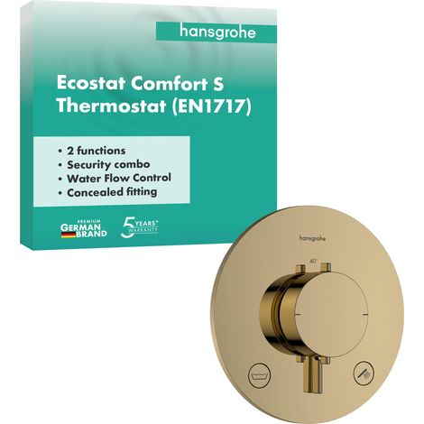 Ecostat Comfort S - Mitigeur de douche thermostatique incl. combinaison de sécurité, Robinet douche encastré avec arrêt de sécurité à 40°C, 2 sorties, Aspect doré poli, 33718990 (1/5)
