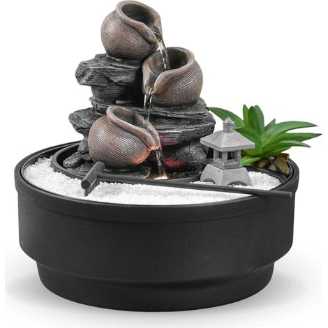 Fontaine d'Intérieur Jardin Zen, Fontaine Cascade Jarre, Lumière LED Coloré, Décoration Ambiance Relaxant, Jardin Zen Sable Blanc, Fontaine de Table Circuit fermé, H21 cm (1/5)