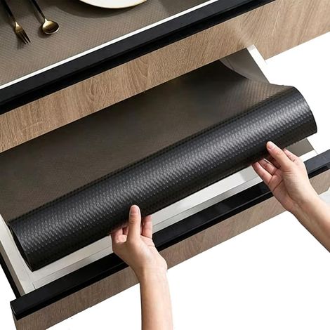 Tapis de tiroir antidérapant pour armoire de cuisine, 44,5 x 500 cm, noir (1/5)