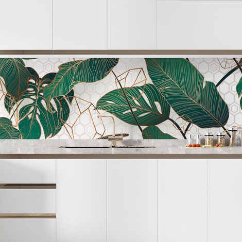Crédence adhésive cuisine - Feuilles tropicales - 65x260 cm - Adhésif MAT (1/5)