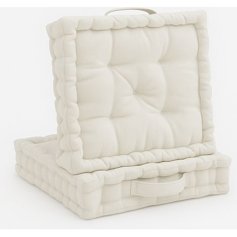 Lot de 2 coussins de sol Coussin d'assise Mila, 50x50cm, naturel