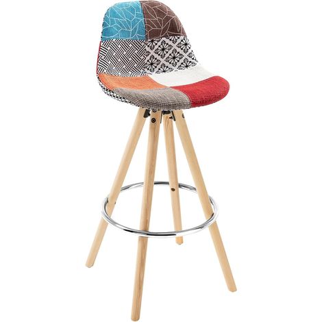 WOLTU 1X Taburete de Bar con Respaldo Marco de Madera Maciza Muebles Cocina Taburete Alto para Cocina Bar, Tela, Multicolor