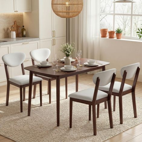 Ensemble table salle à manger avec 4 chaises, table de cuisine avec chaises pour 4 personnes, assise rembourrée, crème (1/5)