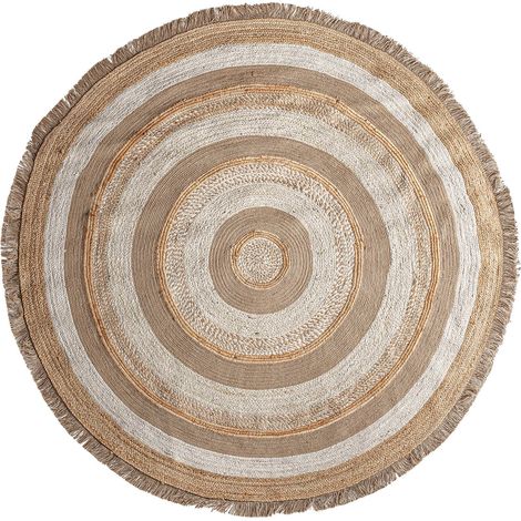 Tapis Boho Ela rond en jute naturel - Marron chaud nuancé de beige naturel (1/3)