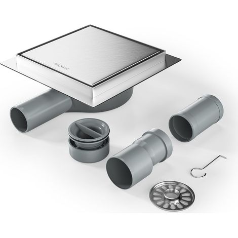 Caniveau de Douche carré 15 x 15 cm, Siphon à 360° avec Anti-odeurs et Tamis à Cheveux 2 en 1 - Gouttière de Drainage de Sol - Très Plat DN50 DN40 (1/5)
