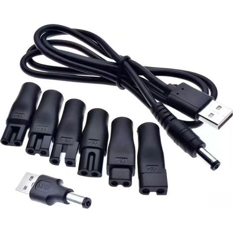 Câble d'alimentation USB 5 V compatible,Chargeur de rasoir 5 V,6 fiches USB multifonction pour tous les types de tondeuses électriques,rasoirs,appareils d'entretien,purificateurs d'air et autres (1/5)