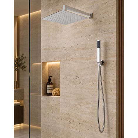 Kit soffione doccia 30x30 quadro con doccetta in acciaio cromo Karla (1/2)
