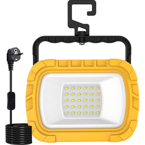 30W Projecteur LED de Chantier, 1000LM Lampe de Travail LED avec Prise et Cordon de 1.8M, Éclairage de Chantier Portables et Étanche Blanc Froid 6500K pour Garage, Atelier, Camping -1PC (1/5)