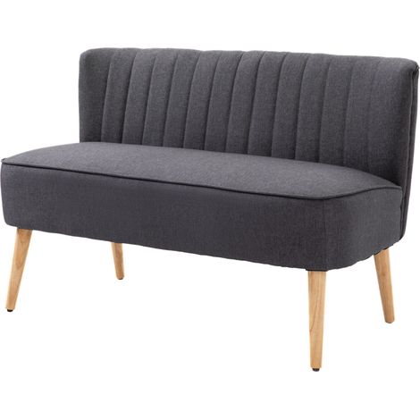 Modern two-seater sofa, couple's sofa, 2-seat compact sofa, upholstered linen, wooden legs, dark grey (1/5)